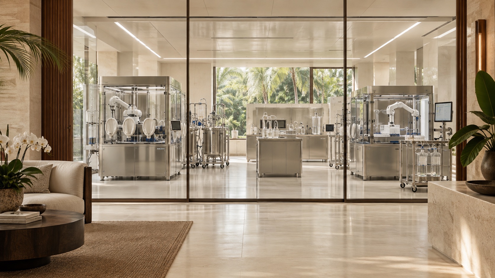 Artist's concept of an automated closed-system cell manufacturing suite