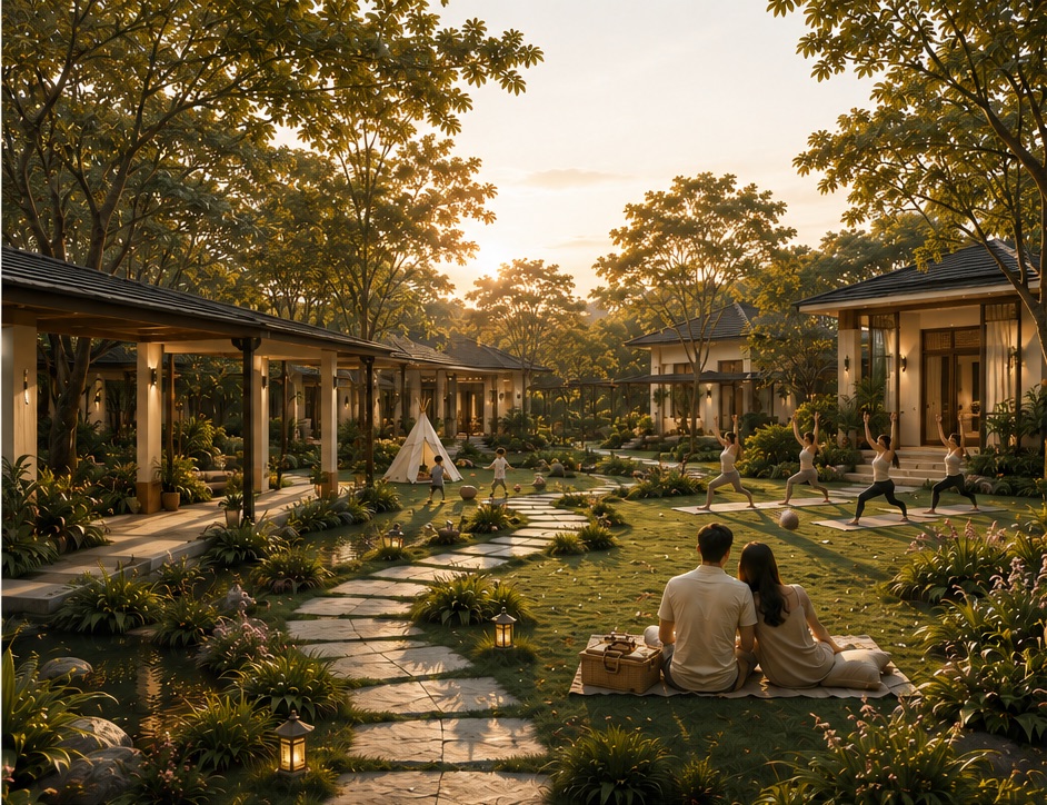 Artist's impression of the Rejuvenate garden and wellbeing spaces
